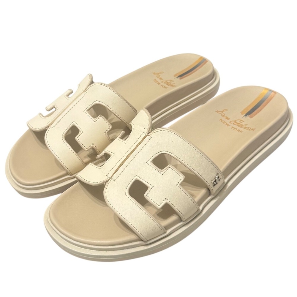 Sam Edelman Valeri Slide Sandals 7M Cream Leather Cutout Platform